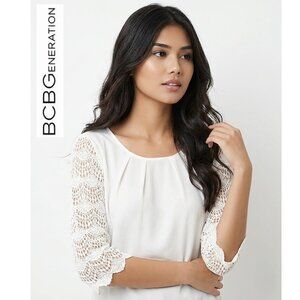 BCBGeneration -  Boho ivory 3/4 lace sleeve blouse
